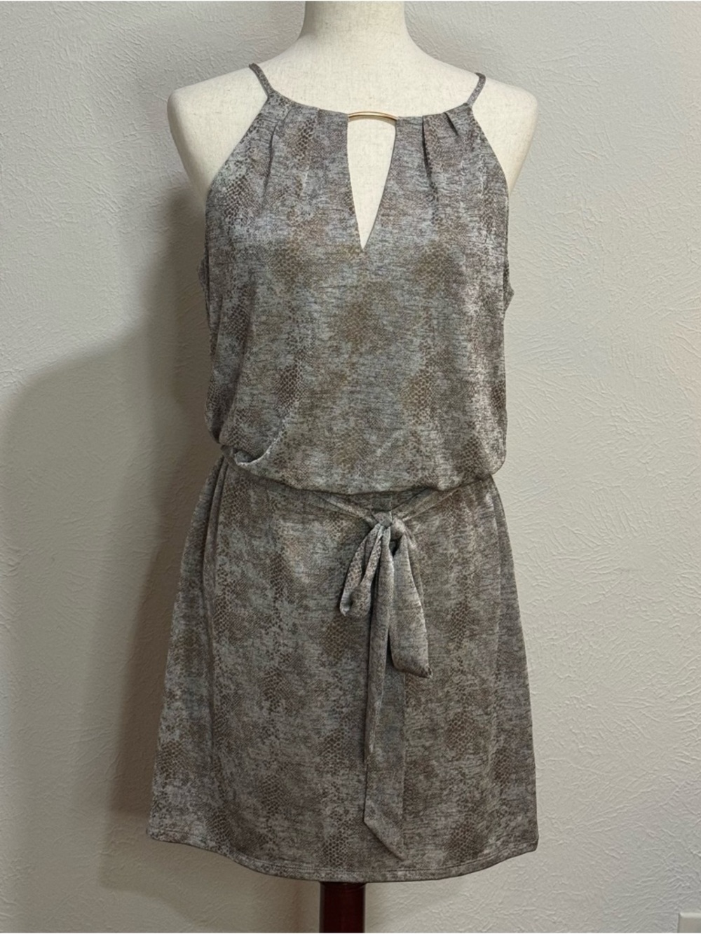WHBM Tie-Waist Halter Dress in Shimmery Copper and Taupe Size S